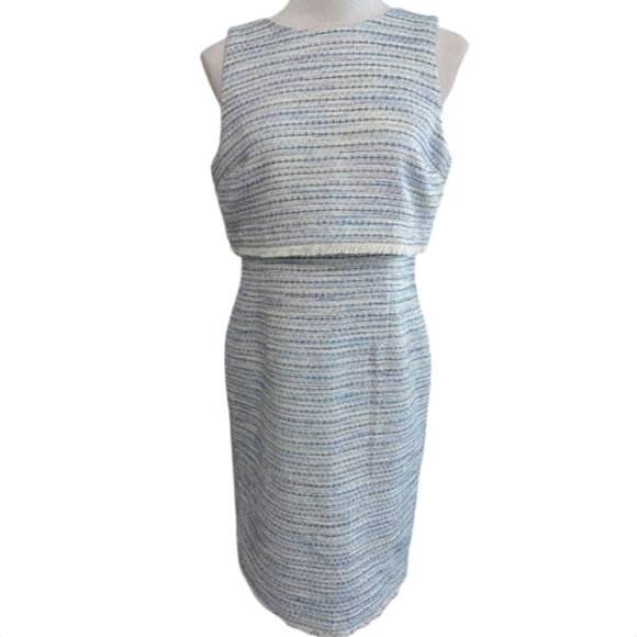 Ann Taylor Factory Blue Tweed Sheath Dress | Size 8 | EUC Professional - Picture 3 of 15